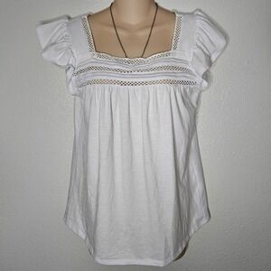 NOTATIONS White Square Neck Flutter Sleeve  Babydoll Blouse‎ Top